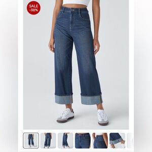 HALARA Dark Blue High-Rise Wide Leg Jeans with Cuff new Small P shorter length